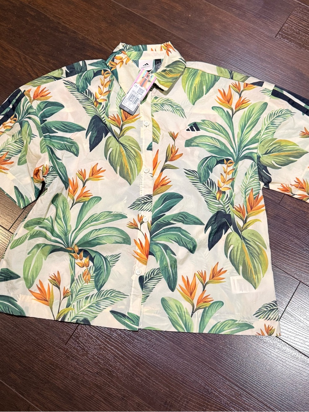 NWT! adidas X FARM Rio Premium Tropical Button Up Shirt Women’s S All Over Print